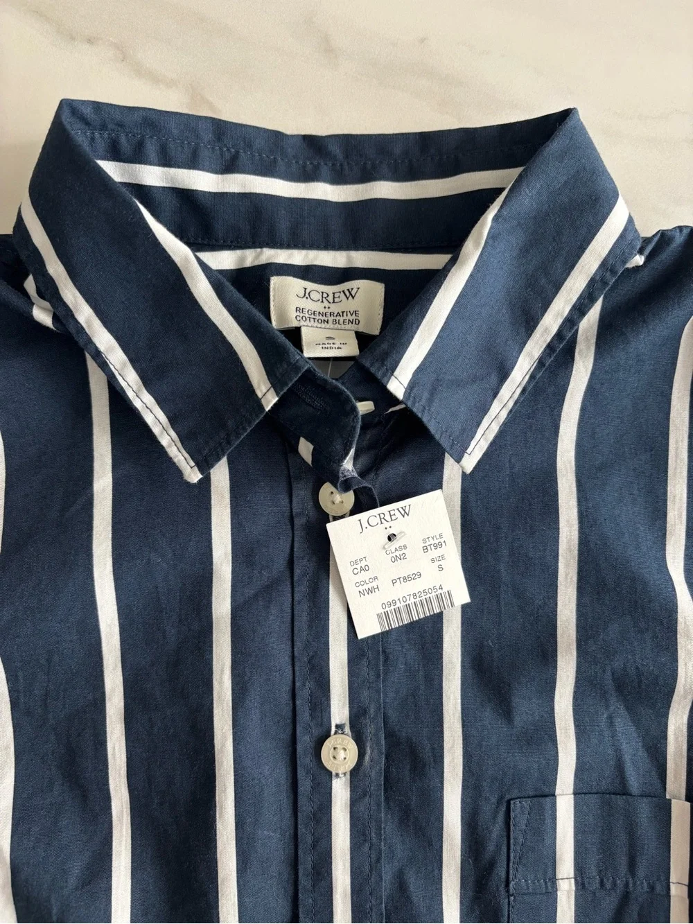 J. Crew Navy and White Vertical Stripe Button-Down Shirt Sz S